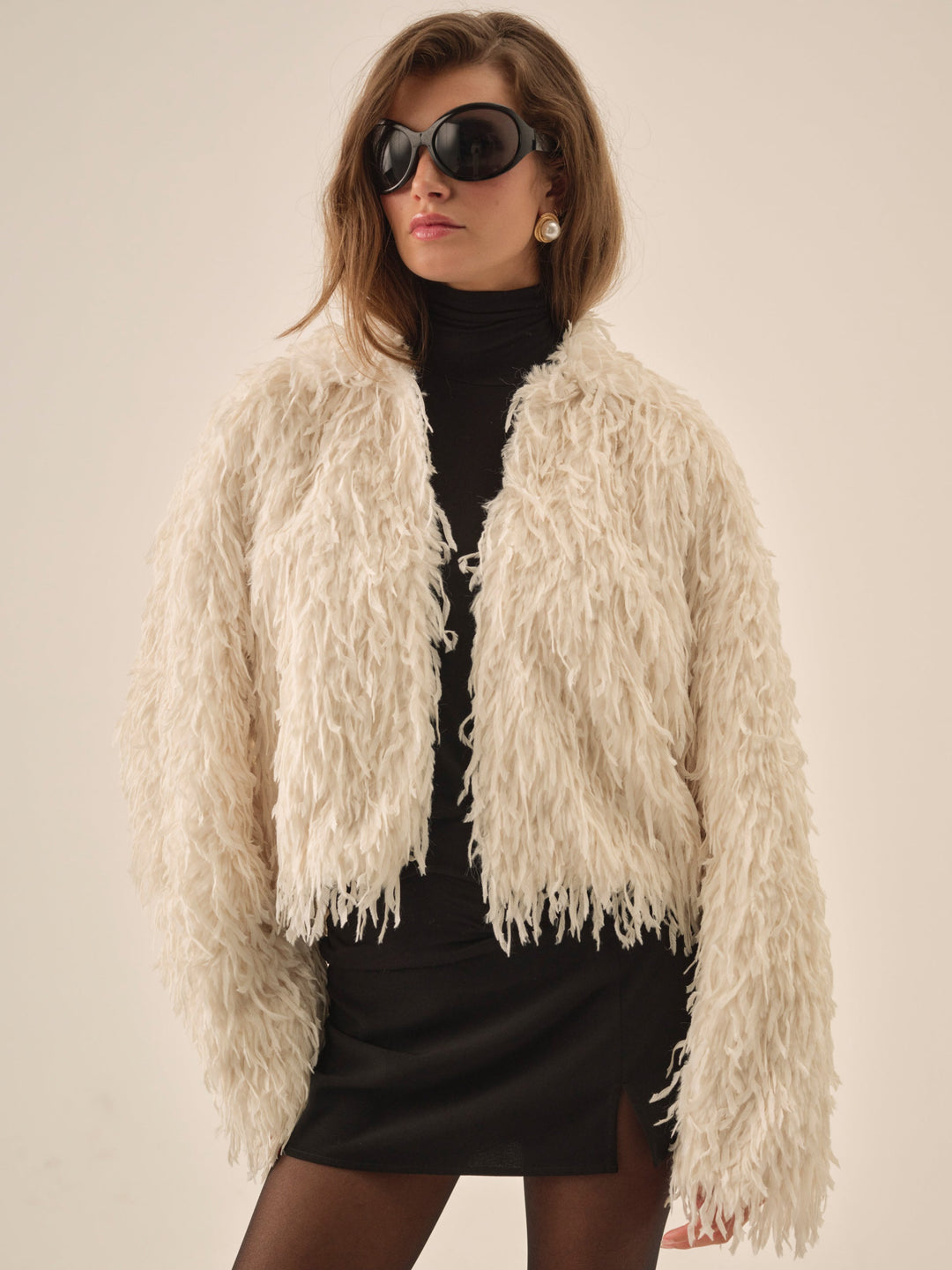 Ruffle Faux Feather Jacket - Cream | For Love and Lemons