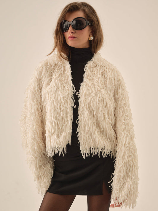 Ruffle Faux Feather Jacket - Cream | For Love and Lemons