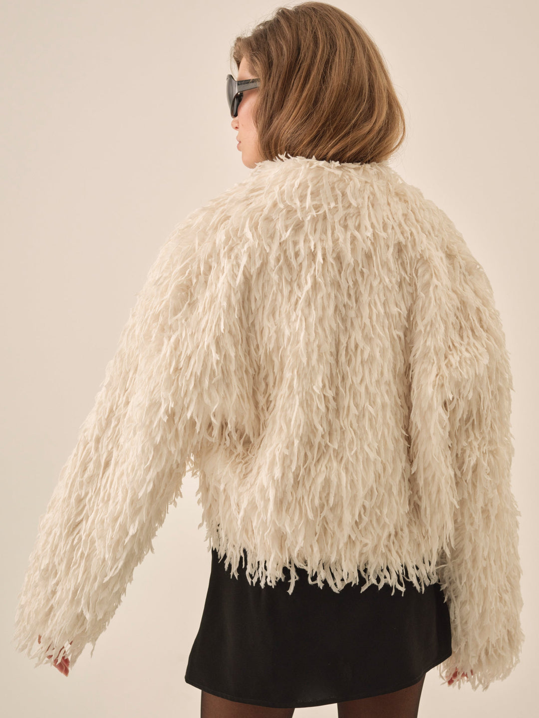 Ruffle Faux Feather Jacket - Cream | For Love and Lemons