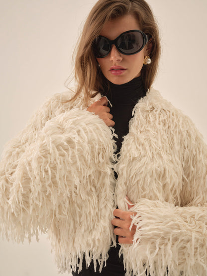 Ruffle Faux Feather Jacket - Cream | For Love and Lemons