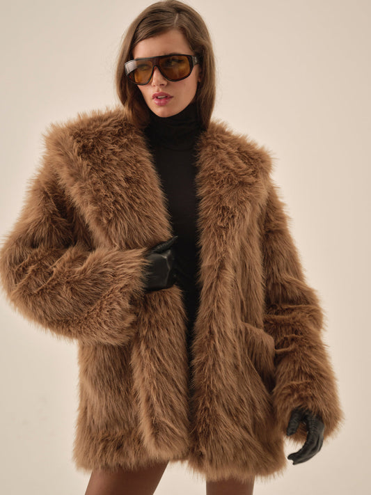Warm Honey Faux Fur Jacket  - Brown | For Love and Lemons