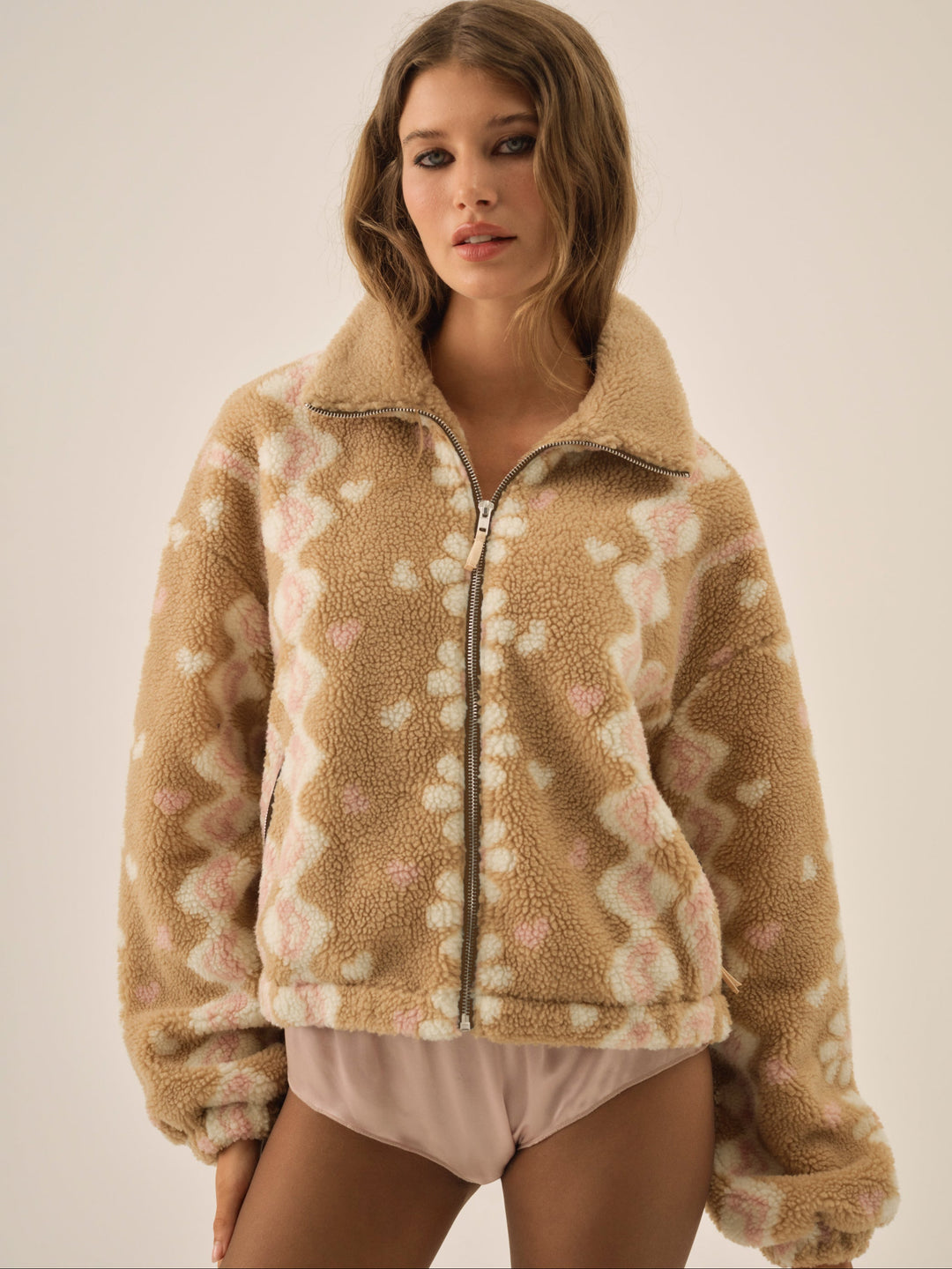 Betty Sherpa Zip Up - Pink | For Love and Lemons