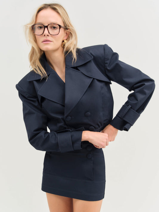 Cotton Twill Cropped Jacket - Navy | For Love and Lemons