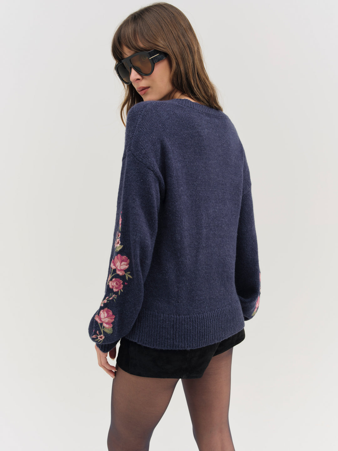 Molly Embroidered Pullover Sweater - Navy | For Love and Lemons