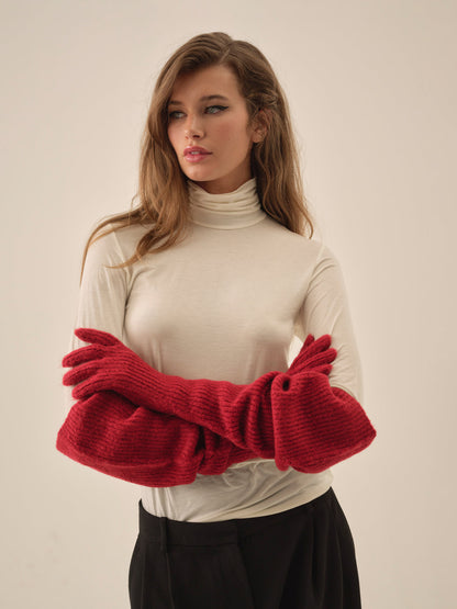 Slouchy Rib Knit Gloves - Red | For Love and Lemons
