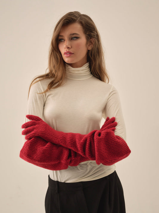 Slouchy Rib Knit Gloves - Red | For Love and Lemons