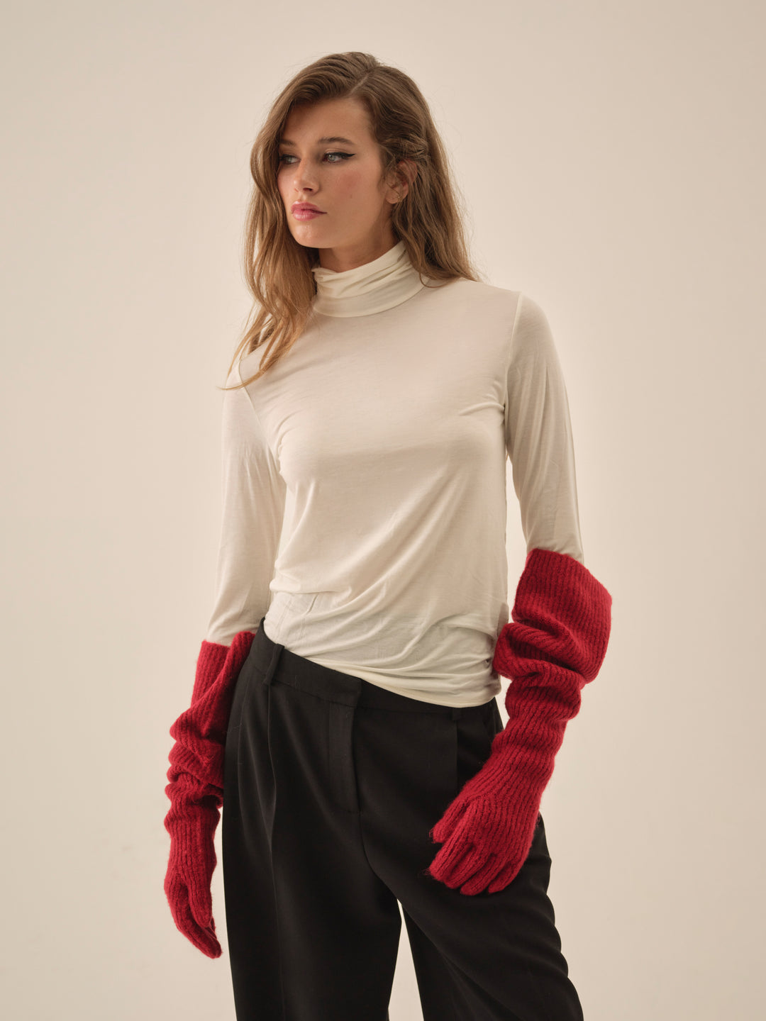 Slouchy Rib Knit Gloves - Red | For Love and Lemons