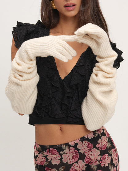 Slouchy Rib Knit Gloves - Cream | For Love and Lemons