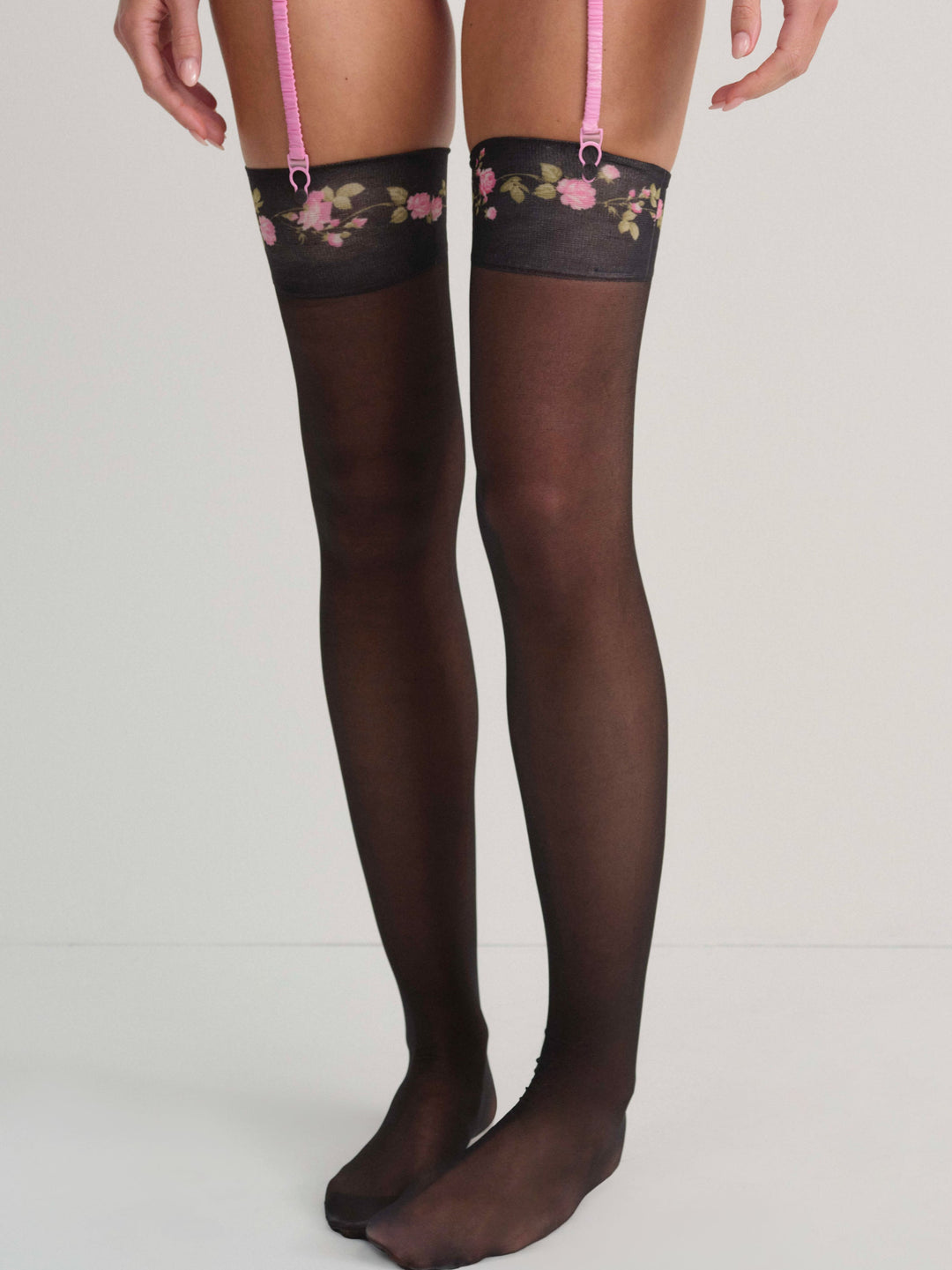 Rose Vine Thigh-High Socks - Black | For Love and Lemons