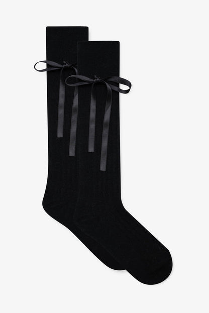 Knee-High Bow Socks - Black | For Love and Lemons