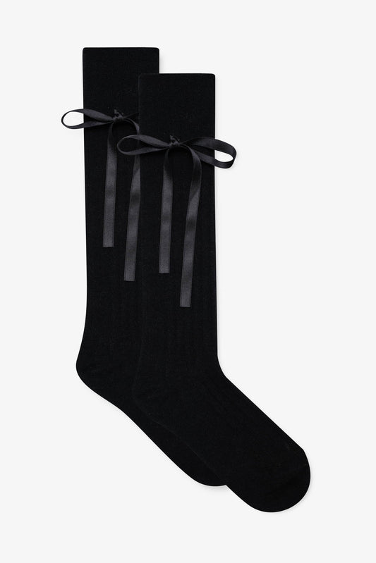 Knee-High Bow Socks - Black | For Love and Lemons