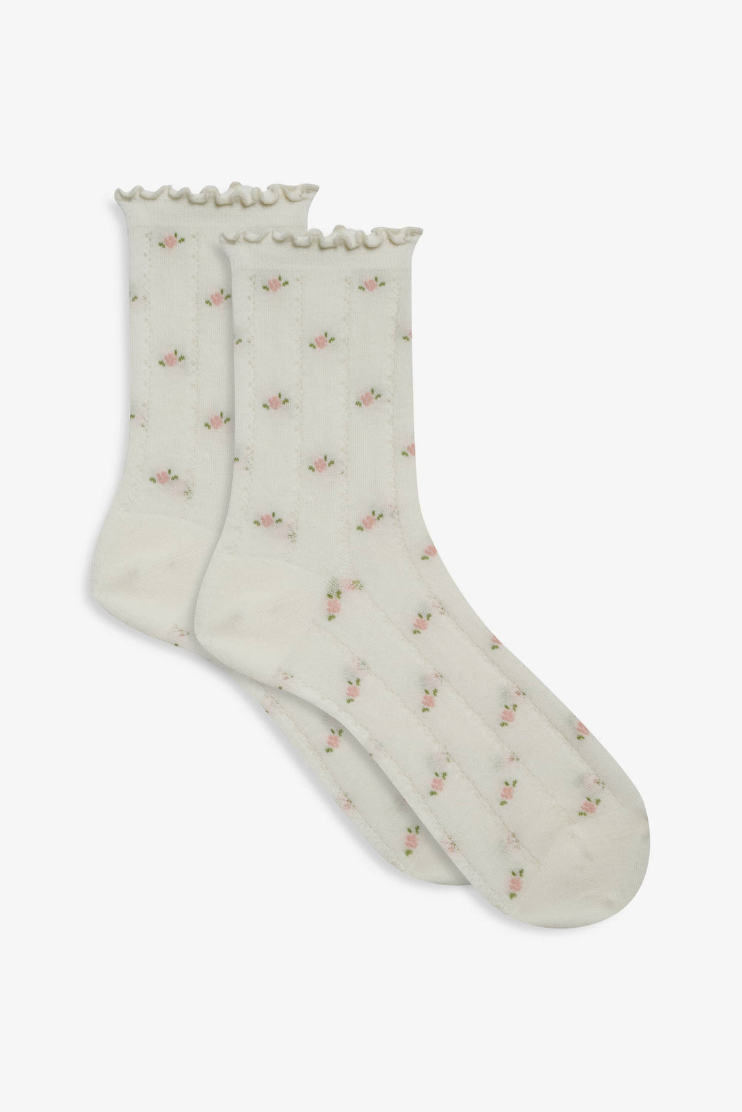 Pointelle Floral Crew Socks - Cream | For Love and Lemons
