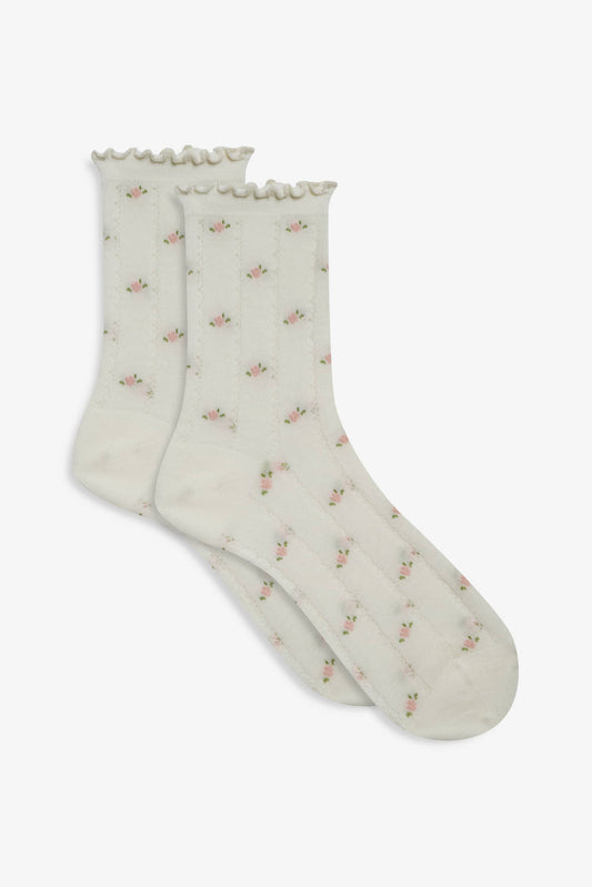 Pointelle Floral Crew Socks - Cream | For Love and Lemons