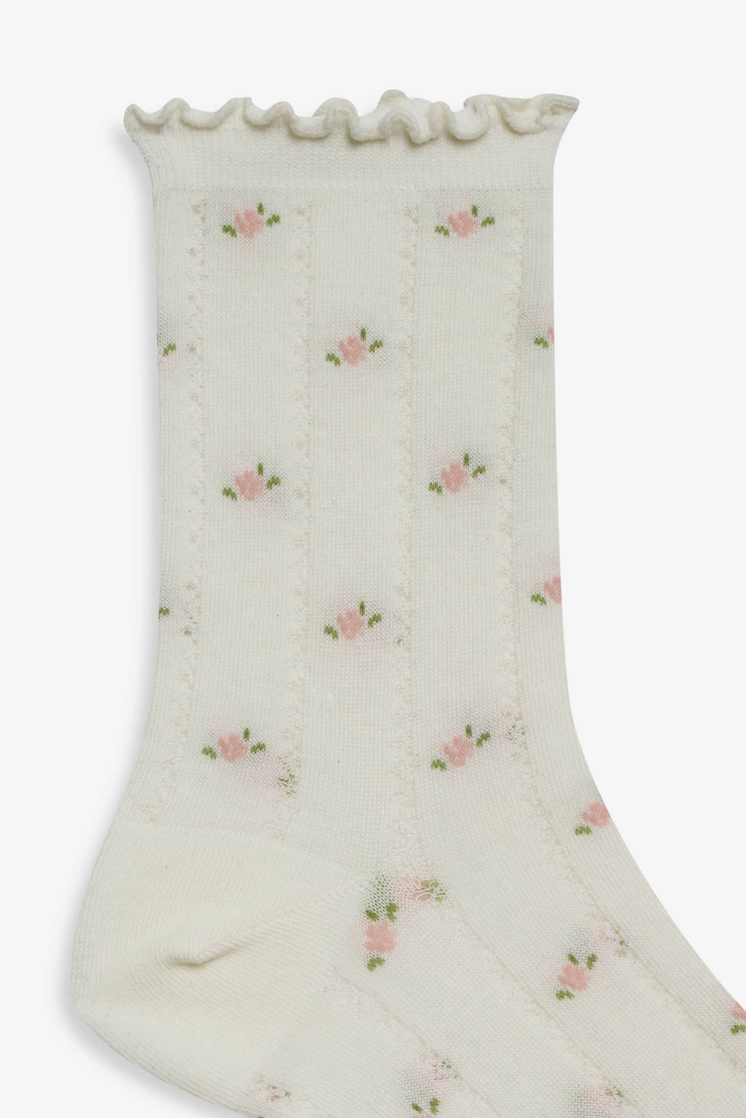 Pointelle Floral Crew Socks - Cream | For Love and Lemons