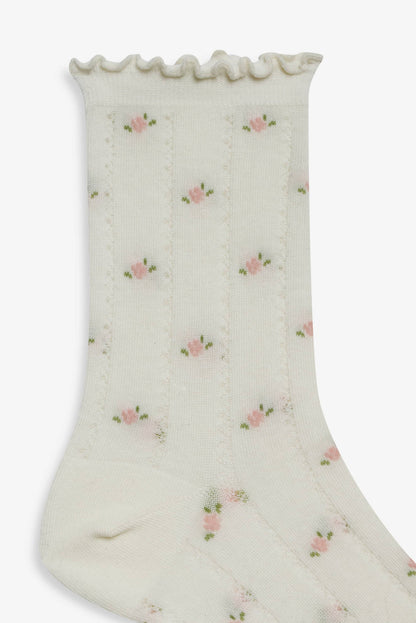 Pointelle Floral Crew Socks - Cream | For Love and Lemons
