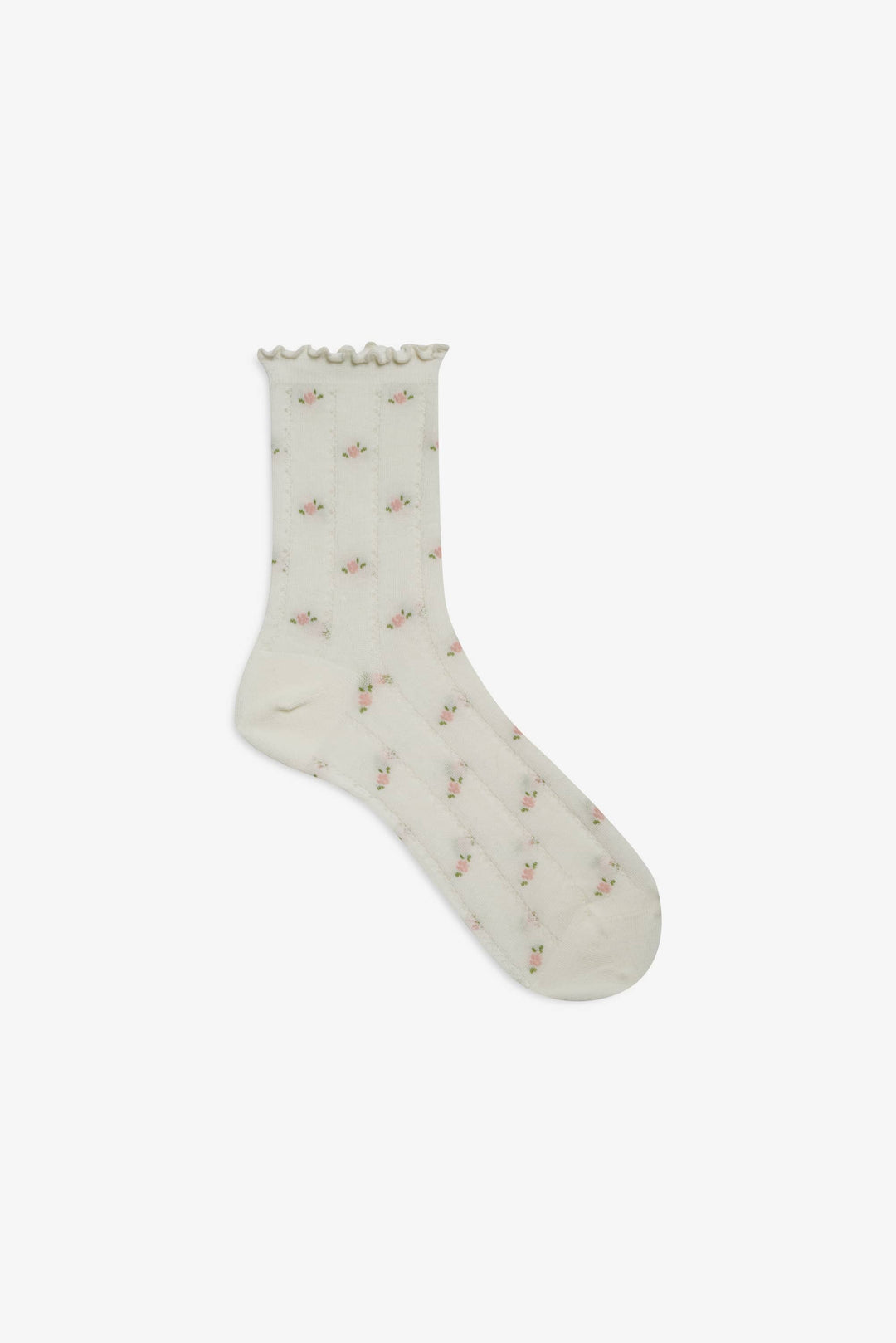 Pointelle Floral Crew Socks - Cream | For Love and Lemons
