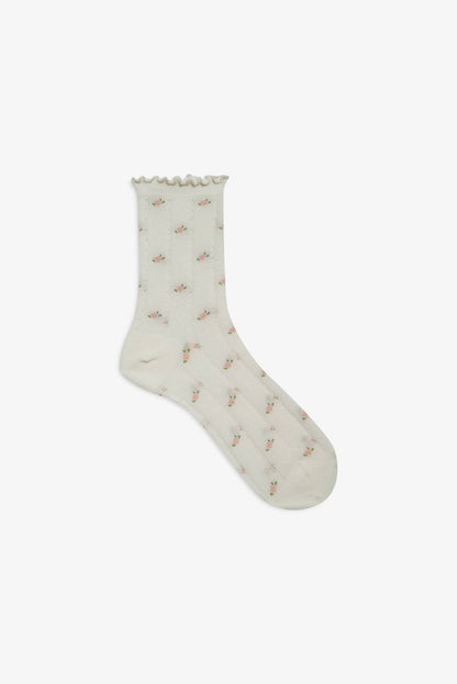 Pointelle Floral Crew Socks - Cream | For Love and Lemons