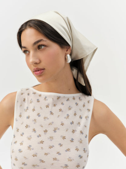 Sandra Gingham Headscarf - Tan | For Love and Lemons