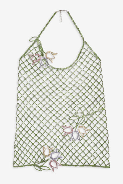 Tulip Grid Rhinestone Dress - Green | For Love and Lemons