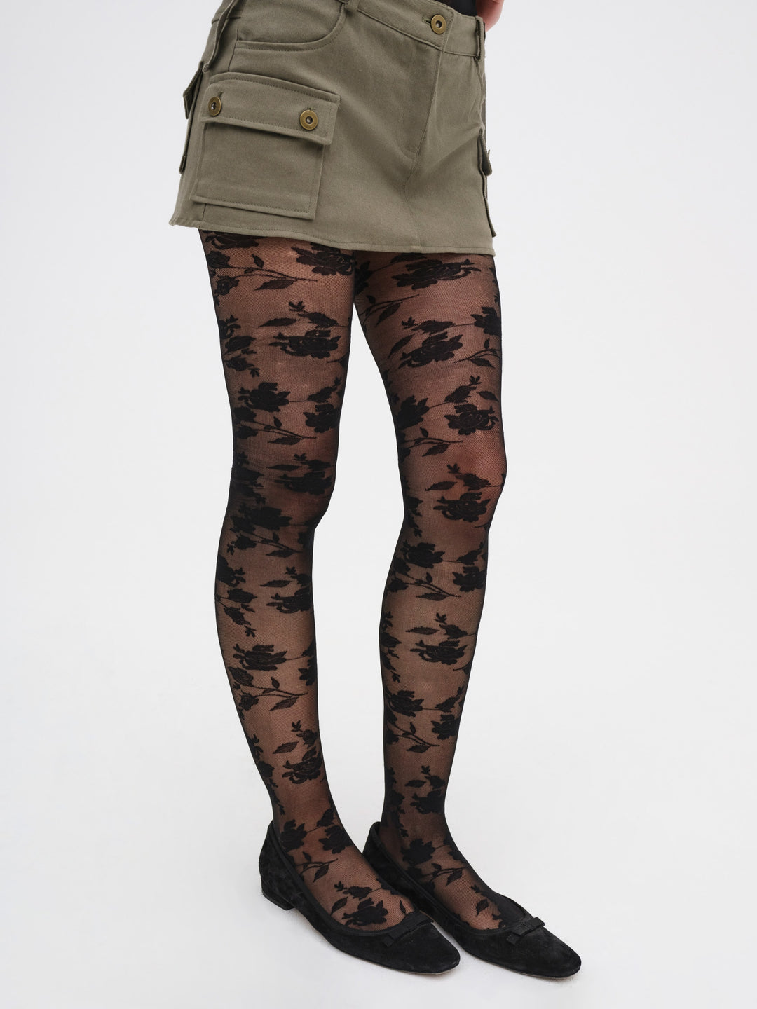 Floral Knit Tights - Black | For Love and Lemons
