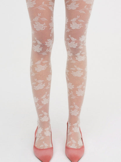 Floral Knit Tights - White | For Love and Lemons
