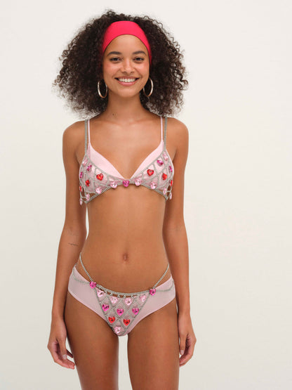 Rhinestone Heart Thong Panty - Red | For Love and Lemons