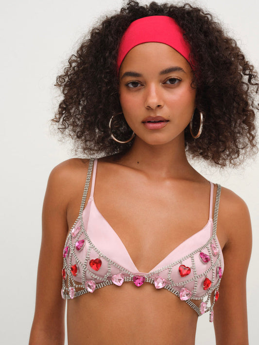 Rhinestone Heart Bralette - Red | For Love and Lemons