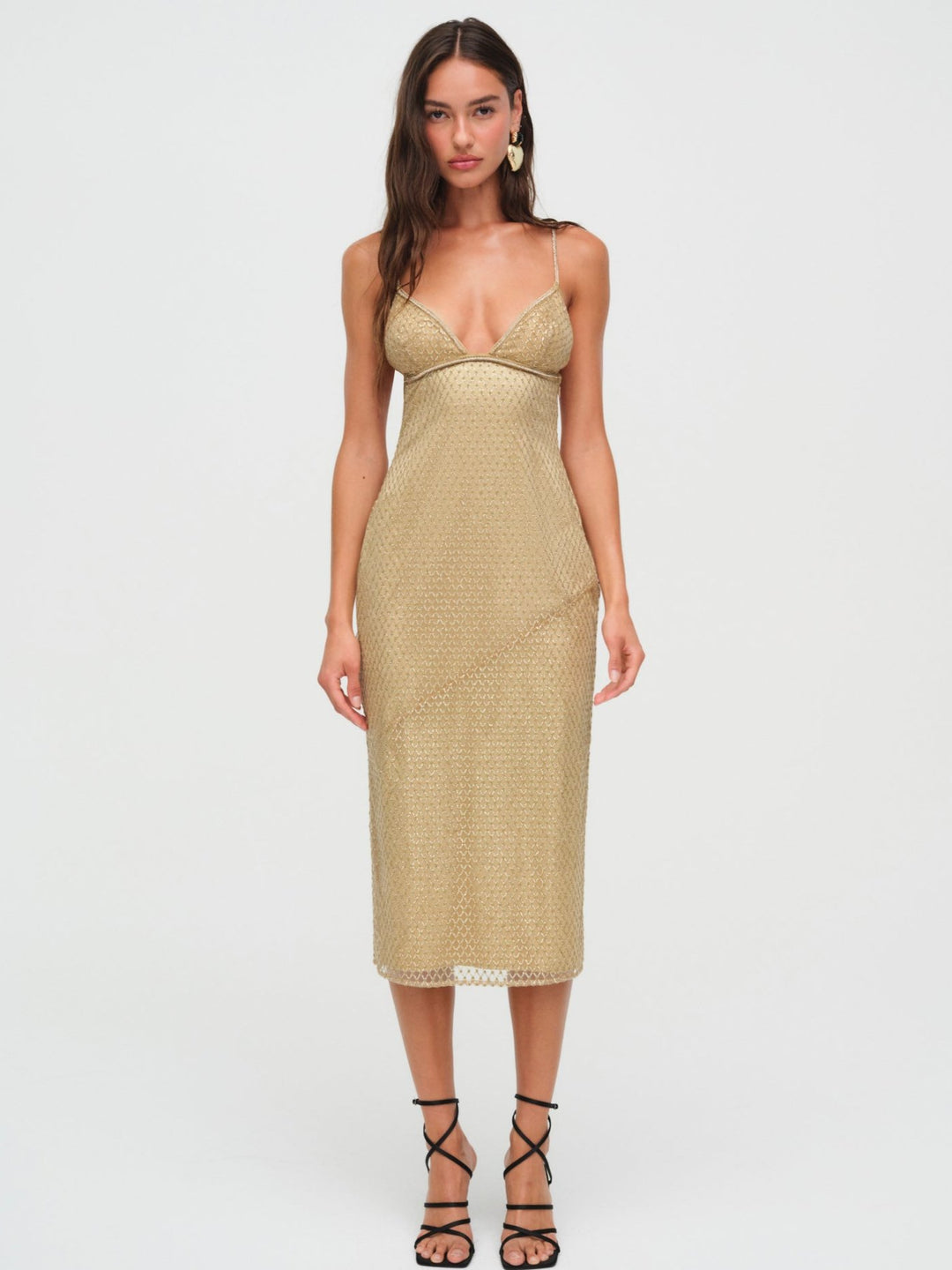 Glitter Grid Midi Dress - Gold | For Love and Lemons
