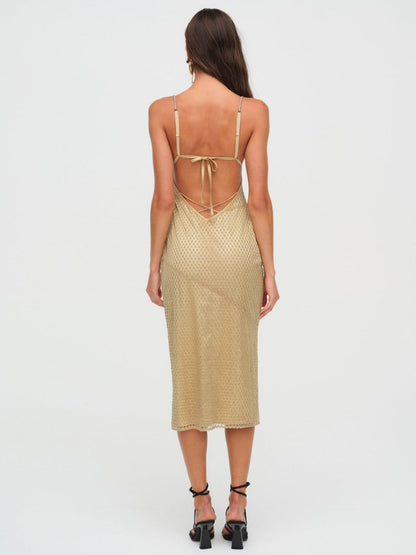 Glitter Grid Midi Dress - Gold | For Love and Lemons