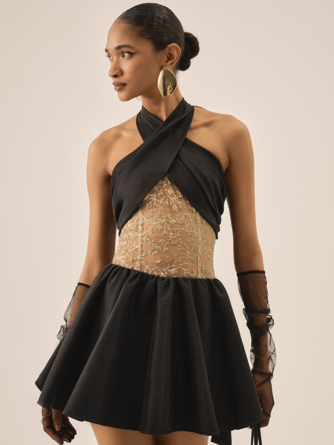 Shimmering Petals Mini Dress - Black | For Love and Lemons