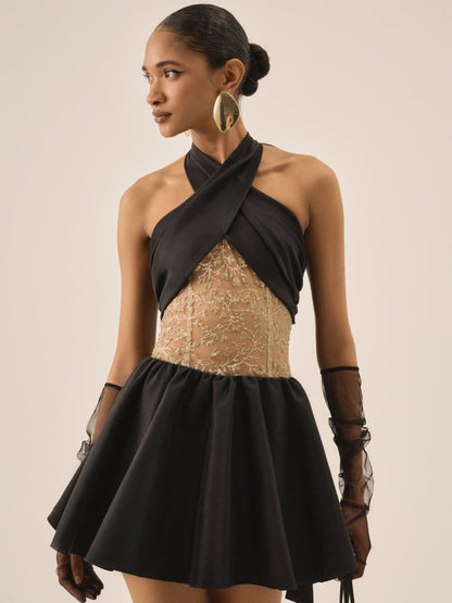 Shimmering Petals Mini Dress - Black | For Love and Lemons