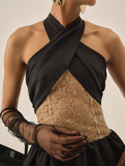 Shimmering Petals Mini Dress - Black | For Love and Lemons