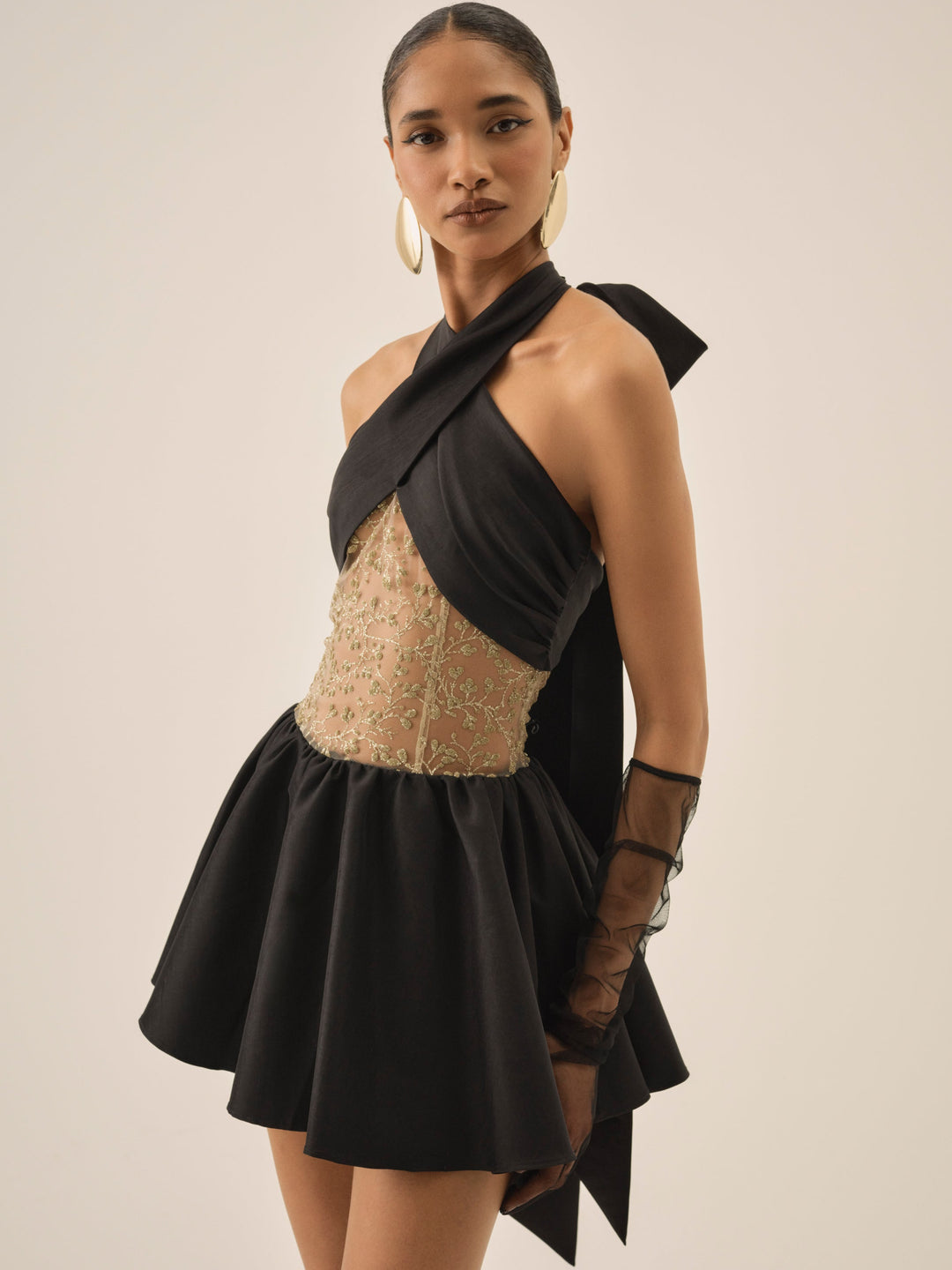 Shimmering Petals Mini Dress - Black | For Love and Lemons