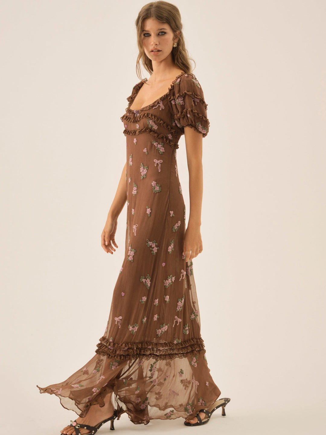Beaded Garden Bow Maxi Dress - Brown | For Love and Lemons