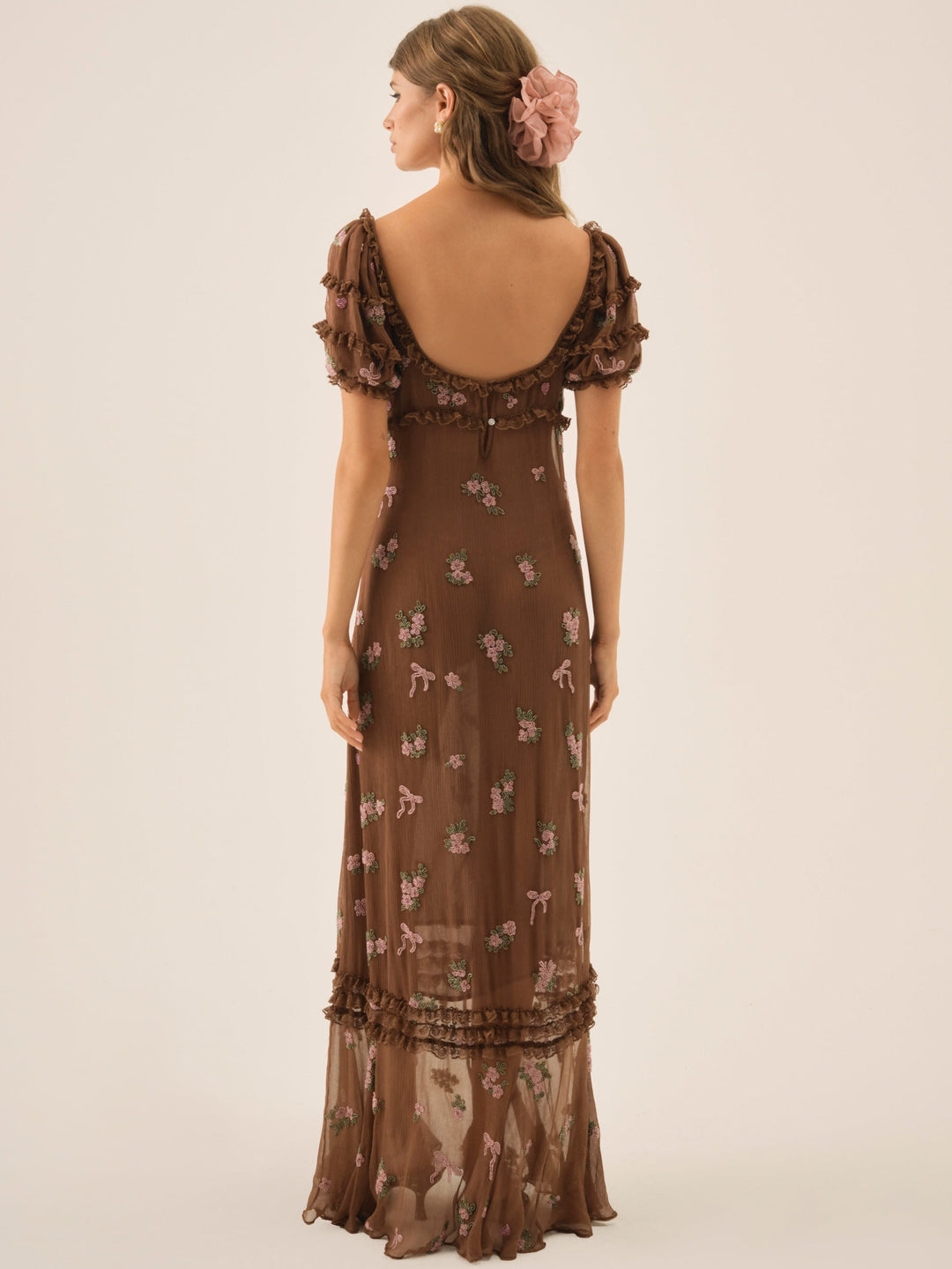 Beaded Garden Bow Maxi Dress - Brown | For Love and Lemons