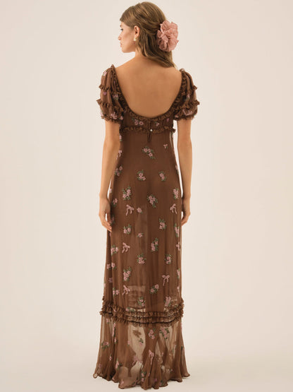 Beaded Garden Bow Maxi Dress - Brown | For Love and Lemons