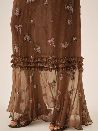Beaded Garden Bow Maxi Dress - Brown | For Love and Lemons