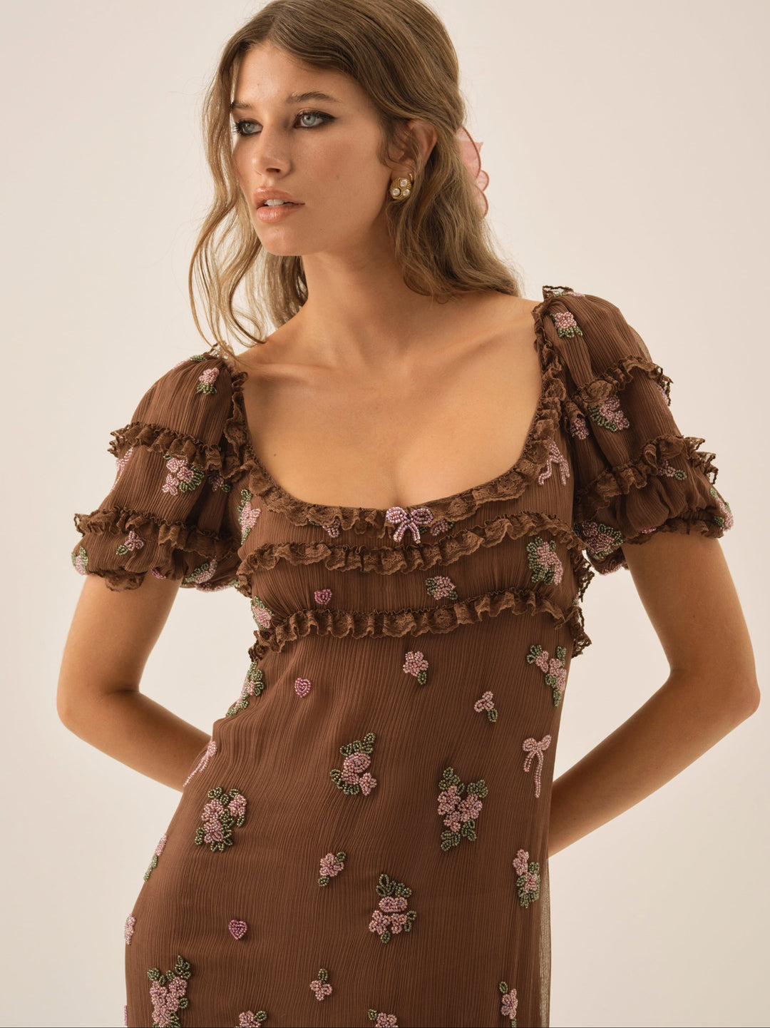 Beaded Garden Bow Maxi Dress - Brown | For Love and Lemons
