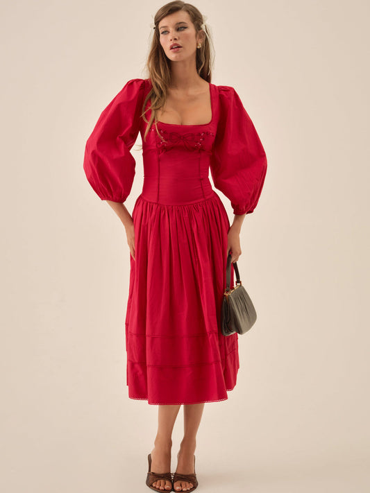 Betsy Bow Midi Dress - Red | For Love and Lemons