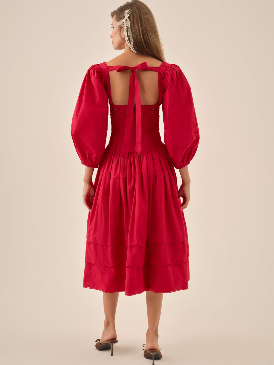 Betsy Bow Midi Dress - Red | For Love and Lemons