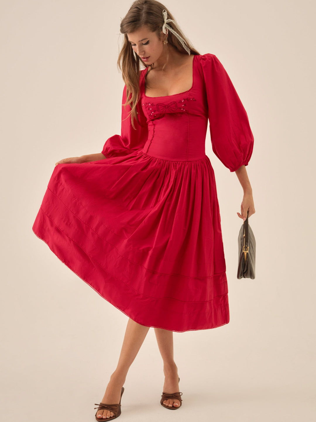 Betsy Bow Midi Dress - Red | For Love and Lemons
