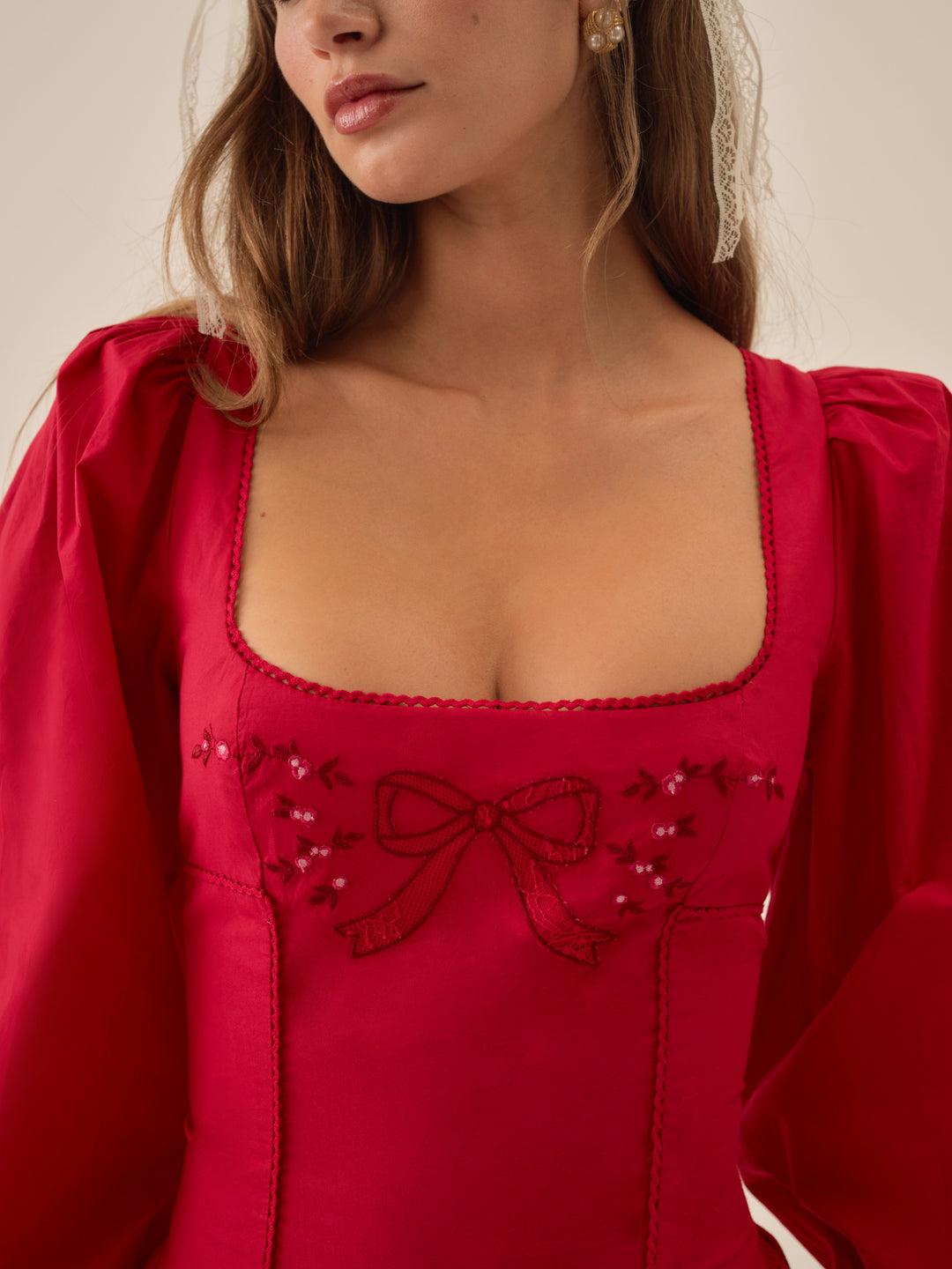 Betsy Bow Midi Dress - Red | For Love and Lemons