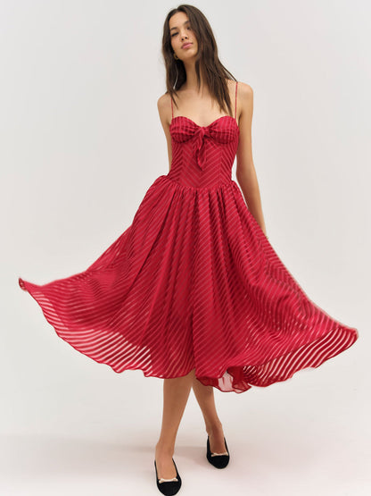 Satin Burnout Stripe Midi Dress - Red | For Love and Lemons