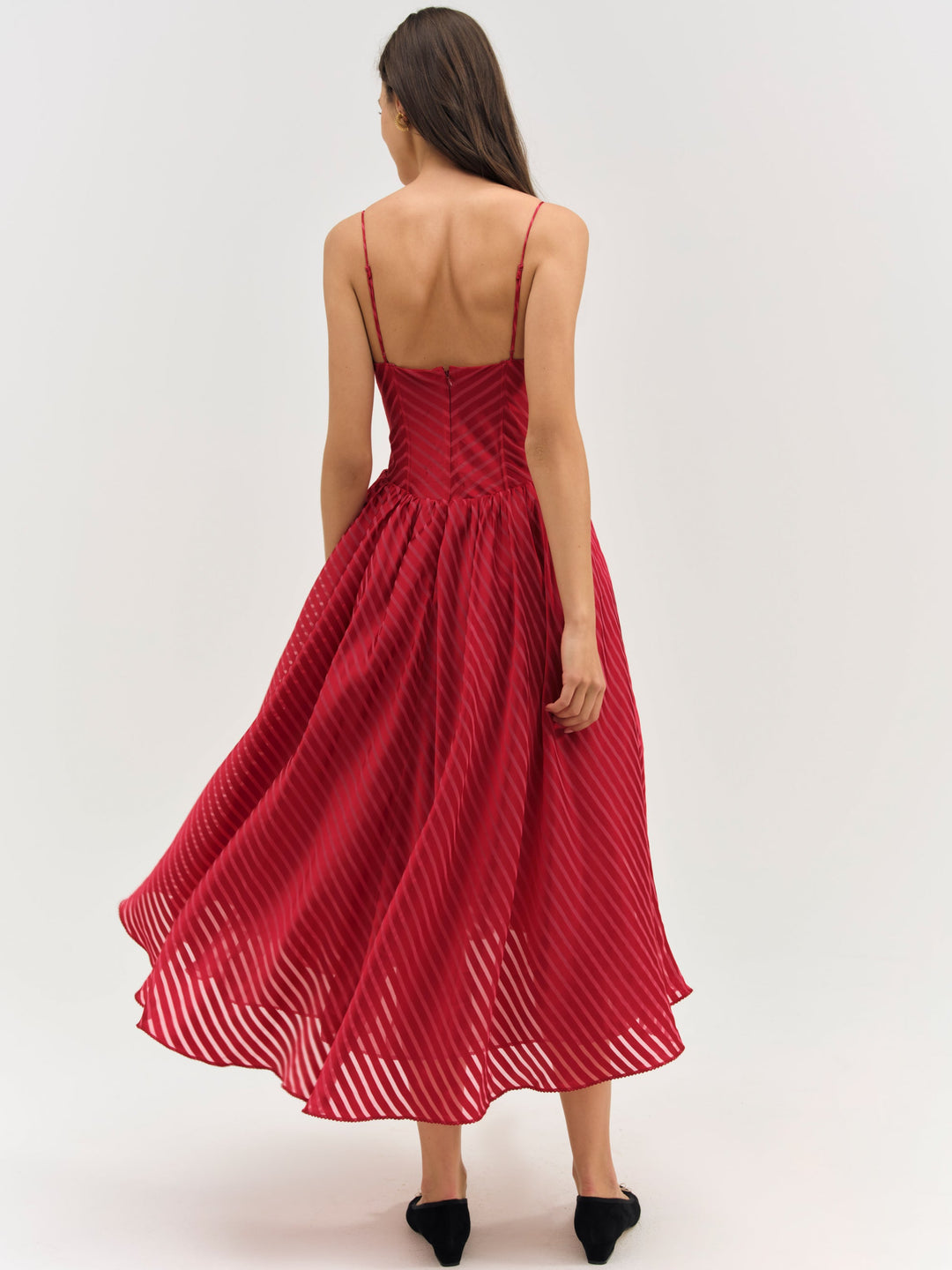 Satin Burnout Stripe Midi Dress - Red | For Love and Lemons