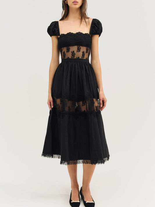 Liya Lace Midi Dress - Black | For Love and Lemons