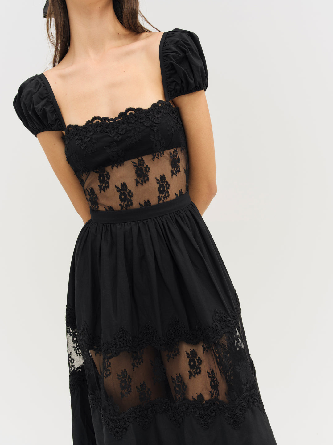 Liya Lace Midi Dress - Black | For Love and Lemons