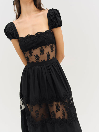 Liya Lace Midi Dress - Black | For Love and Lemons
