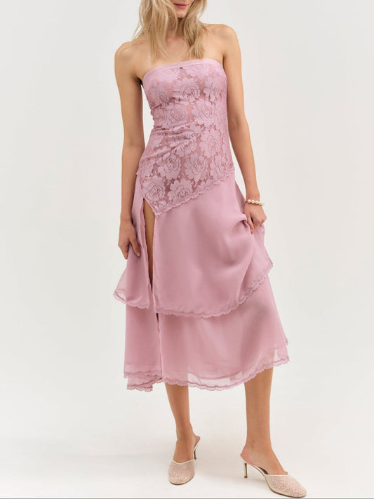 Claudia Rose Lace Strapless Midi Dress - Mulberry | For Love and Lemons