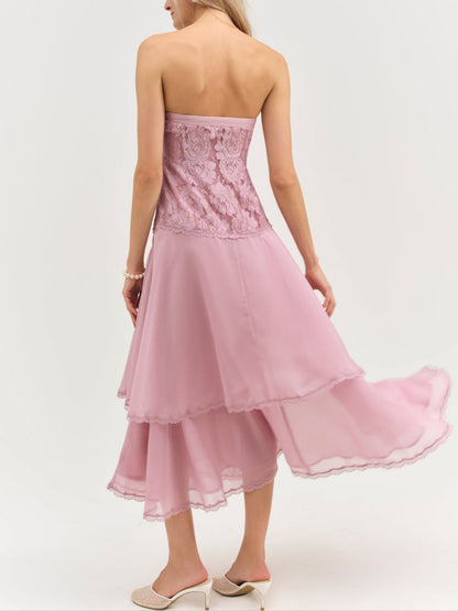 Claudia Rose Lace Strapless Midi Dress - Mulberry | For Love and Lemons