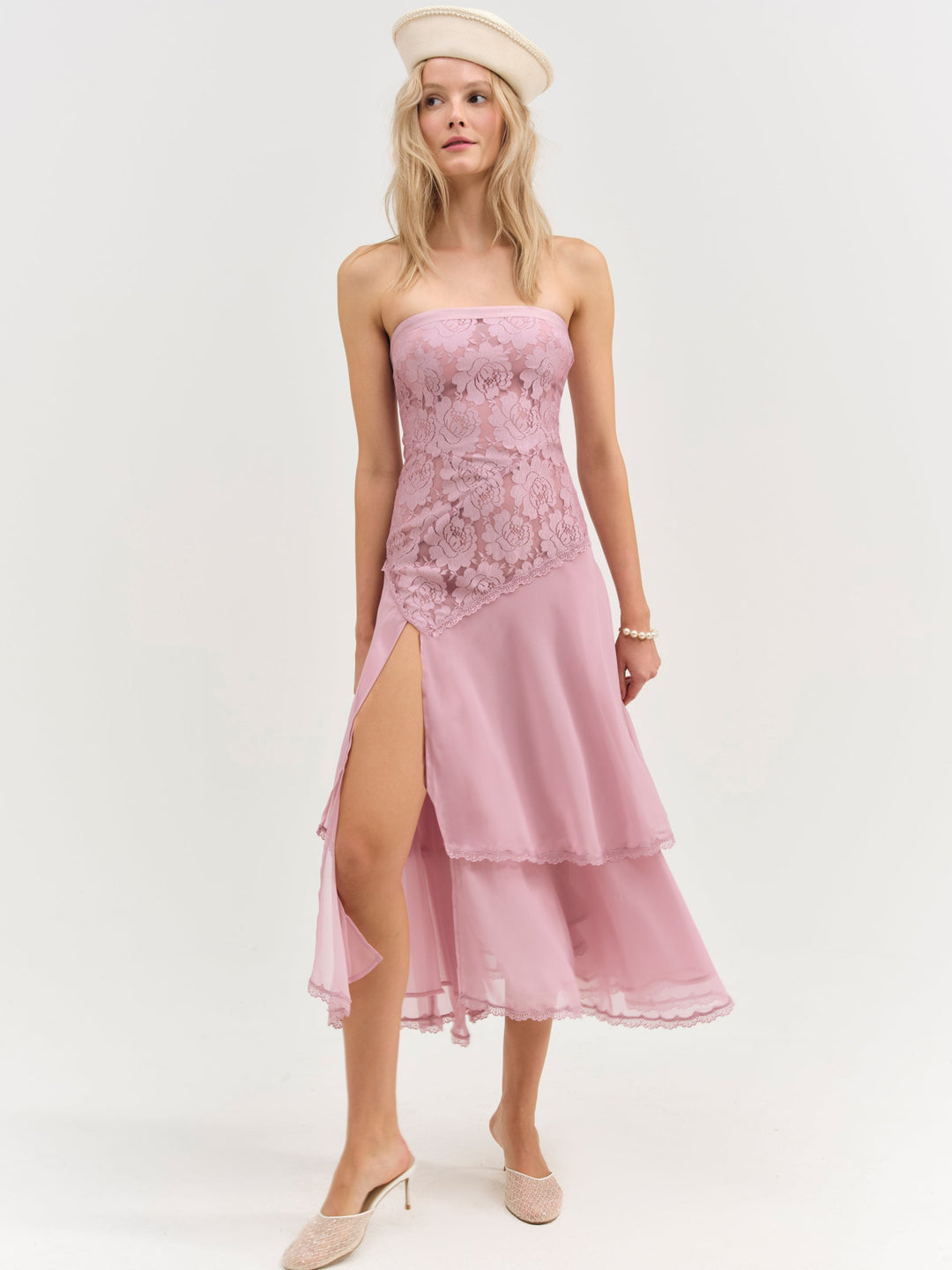 Claudia Rose Lace Strapless Midi Dress - Mulberry | For Love and Lemons